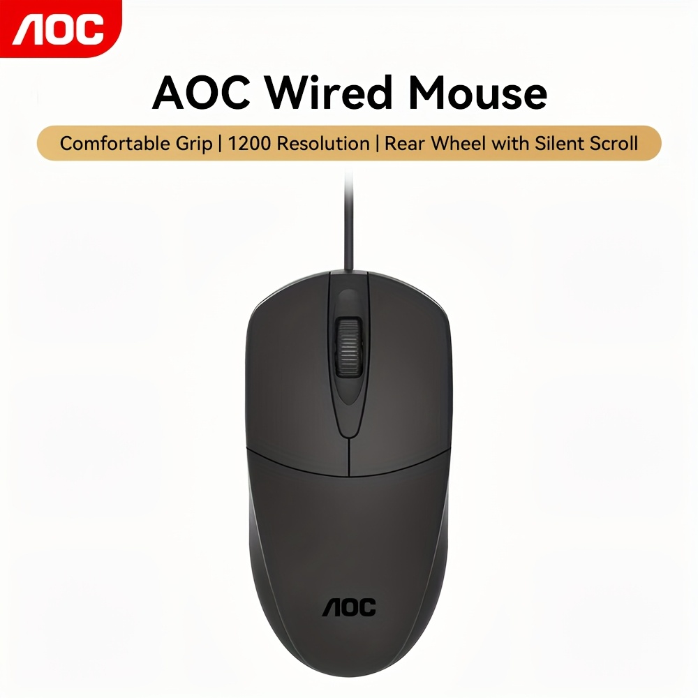 TEMU Aoc Ms121 Wired Optical Mouse With Smooth Gliding Scroll Wheel, Anti-slip And Spill-resistant Design For And Control