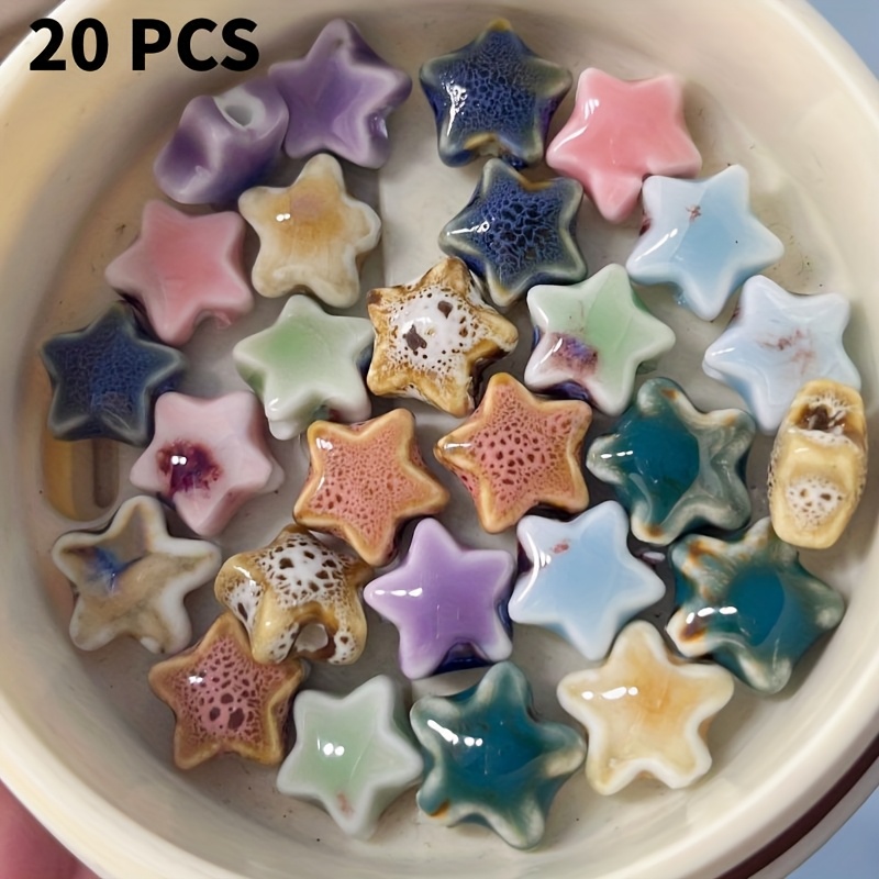 E-shop Schmuck Essentials | 20 Stück Sternförmige Unregelmäßige Keramikperlen Multicolor für Armbänder Halsketten Ohrringe Anfängerfreundliche