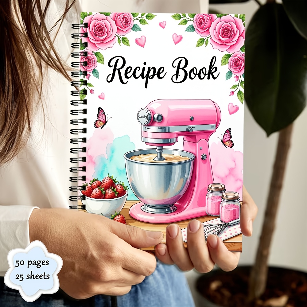 item picture 1 5 vintage   floral spiral notebook recipe journal with pink mixer cover pattern spiral bound for baking and cooking cute   gift with heart shaped cut out pattern ideal gift for   planner