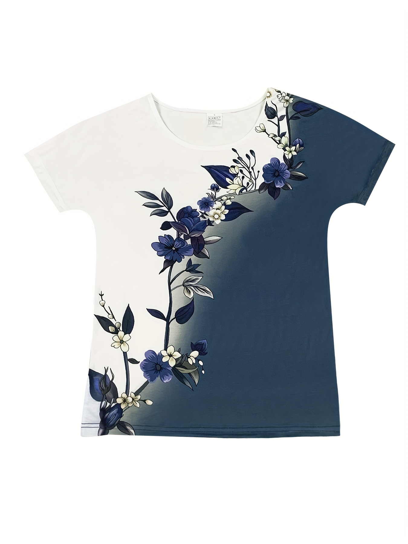 floral print colorblock crew neck t shirt casual short - Temu