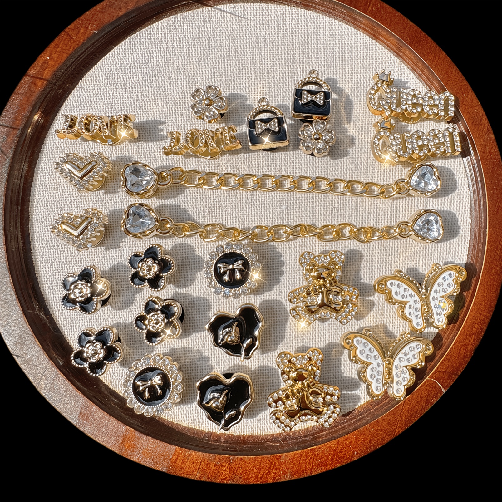 TEMU Juego de 24 dijes para zapatos con cadena de , pedrería y decoraciones de letras - Accesorios desmontables para zapatos adecuados para sandalias