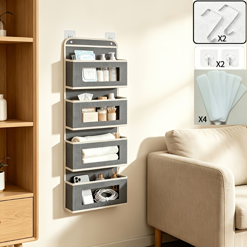 TEMU Storage Bag Wall Hanging Rack Behind The Door, Non-porous Storage Rack For Dormitory Crafts And Bathroom, Large Capacity Grid Classification