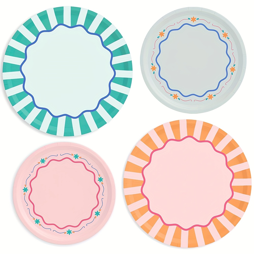 40pcs 80pcs   paper plate 9 inch plate and 7 inch plate single   decoration last toast   birthday party supplies flower   striped cake plate