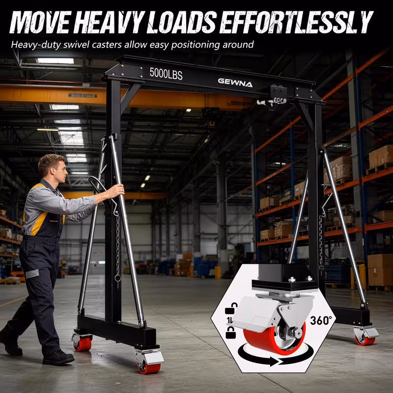 crane 5000lbs steel construction adjustable height 8 53 12 47ft with 360 locking wheels portable shop hoist for auto repair Product details 3