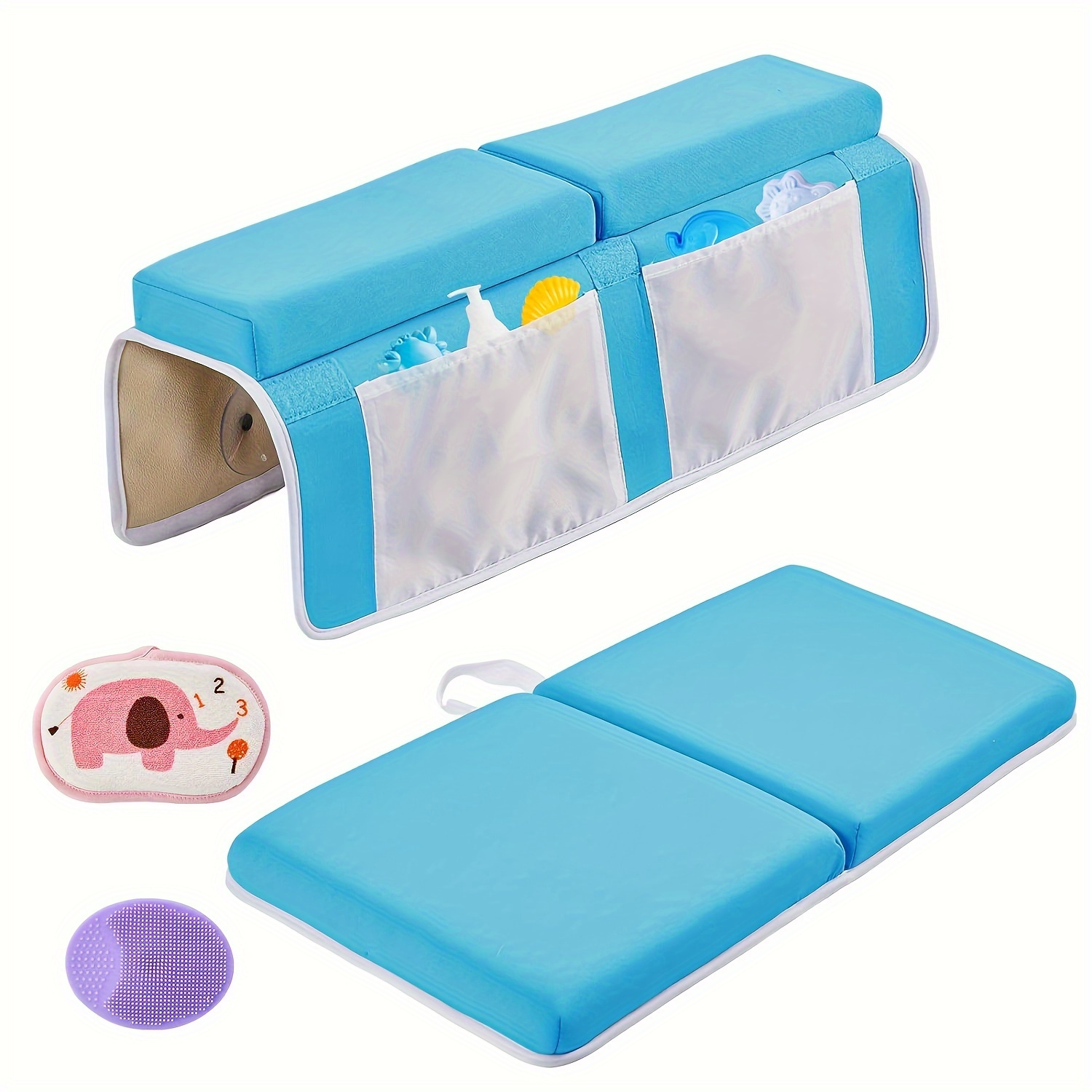 

Bath Kneeler And Elbow Rest Pad, Quickly Dry Kneeling Pad And Elbow Support For Knee & Large Bathtub Kneeling Mat With Toy Organizer For Bathing Time