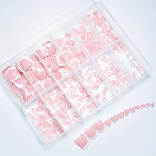 288pcs press on false toe nails set french in short length with glossy fashionable and for daily wear