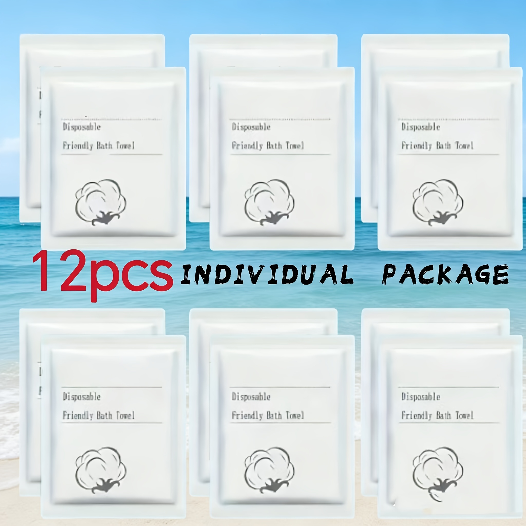 TEMU 12pcs Large Disposable Bath Towels (55x28 Inches) - For Travel, Beach, Shower, Hiking, And Camping | Compact And Portable