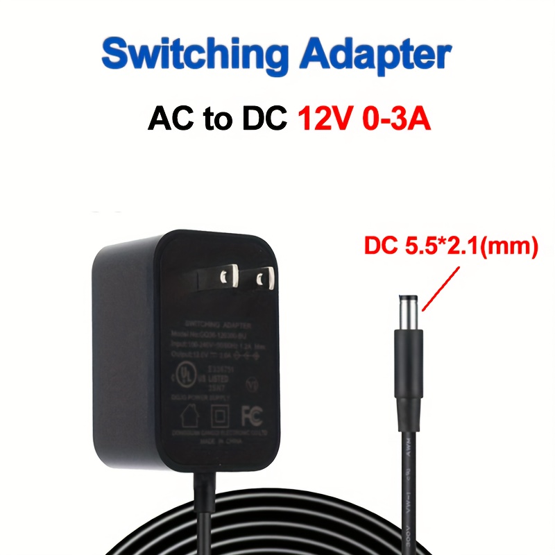 

Dc12v 3a Power Adapter With Us Plug - Converts Ac -240v To 5.5x2.1mm , Ideal For Cameras, Routers & Tv Boxes