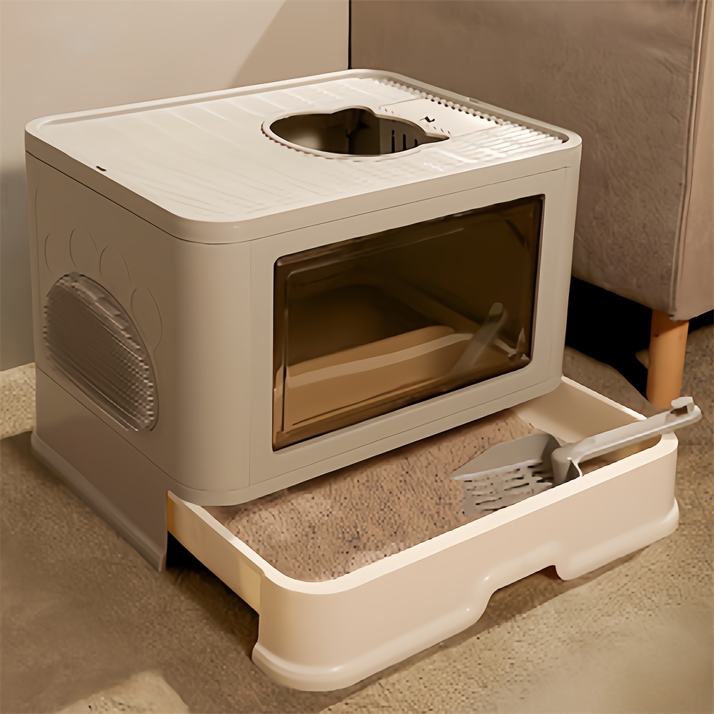 TEMU Premium Cat Litter Box Tray Drawer - Anti-splashing, Easy , Low Maintenance, Ideal For Kittens And Multi-cat Households - Includes Free Litter