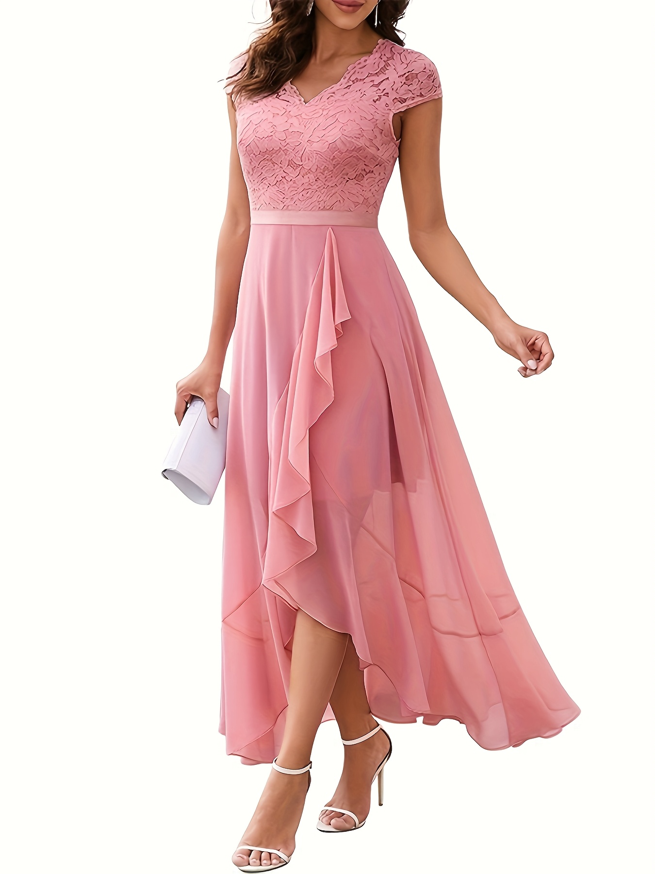 womens elegant v neck floral lace dress asymmetrical - Temu