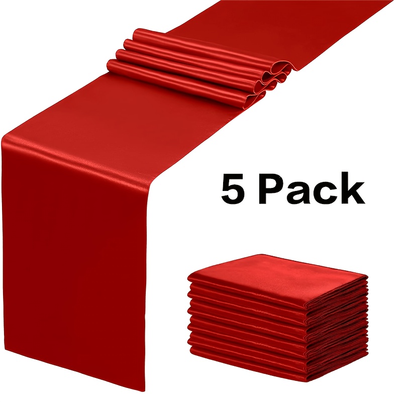 TEMU 5pcs Satin Table Runner Set, 12x108 Inches Long, Smooth And Glossy, Suitable For Wedding Table Decorations At Birthday Parties, Buffets,