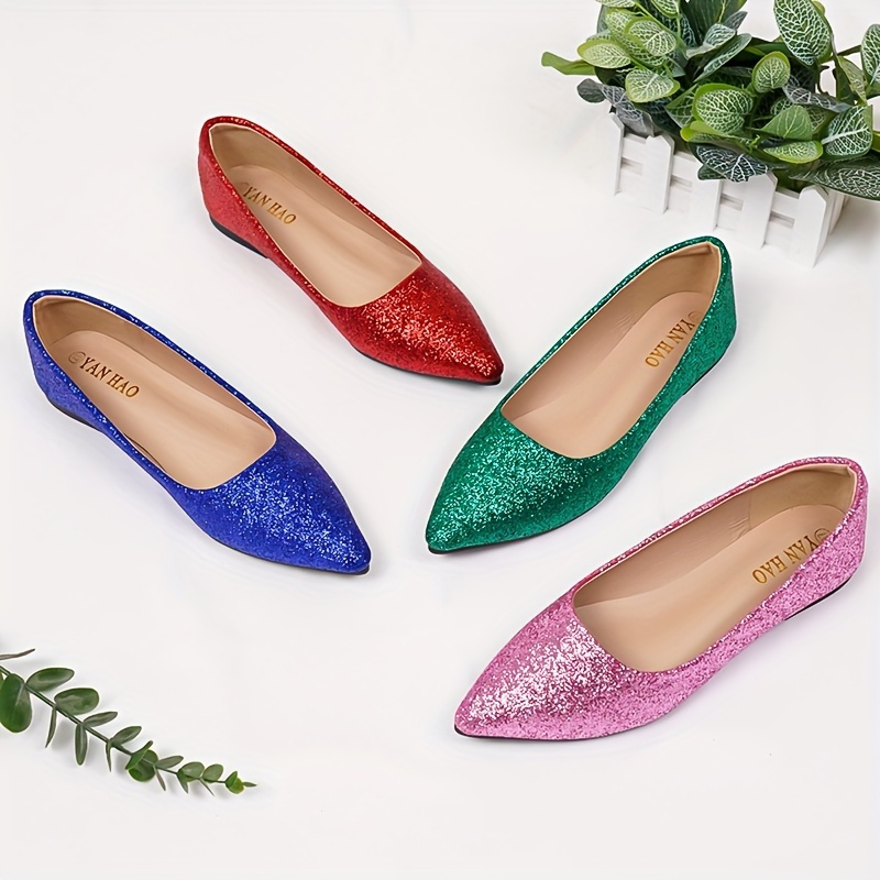 

Women's Glitter Design Flat Shoes, Elegant Point Toe Slip On Shoes, Lightweight & Comfortable Music Festival Shoes