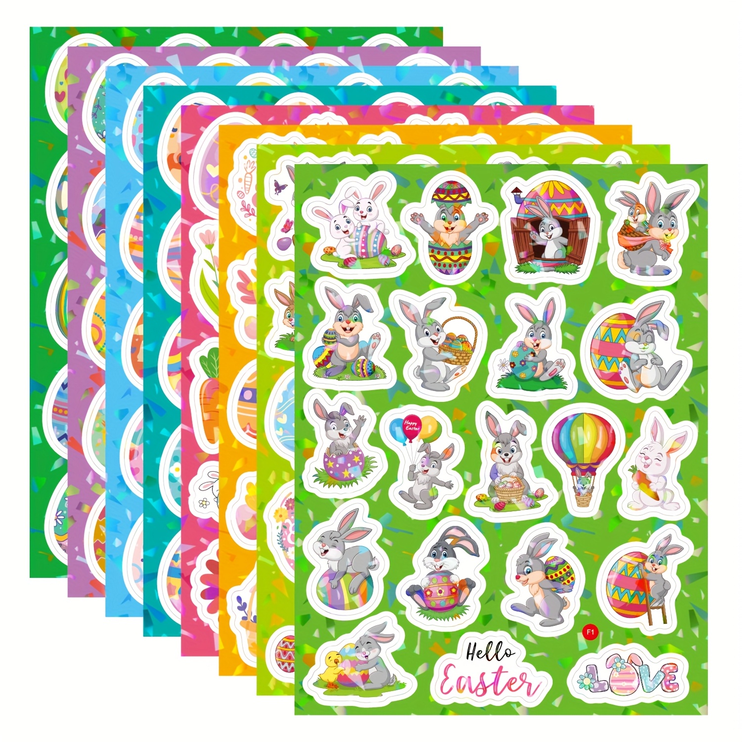 8 Sheets Easter Stickers Laser Shiny Craft Gift Decoration, Diy Rabbit Decorative Stickers