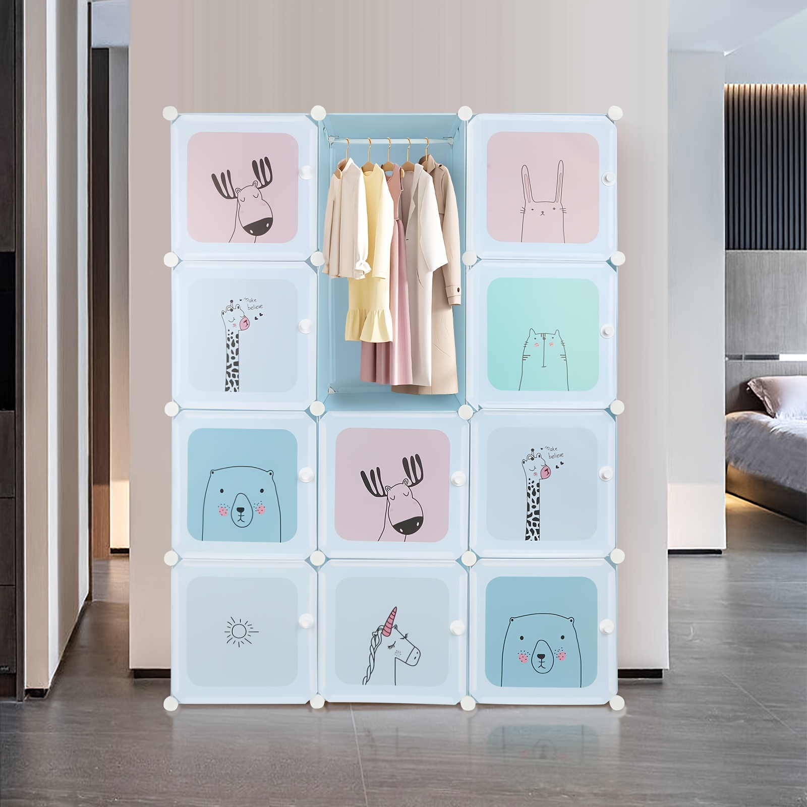 TEMU Organizador de Armario de 12 Cubos de Plástico (110x145x37cm) - Estantería Modular Resistente para Dormitorio/Armario, Estantes Apilables DIY,