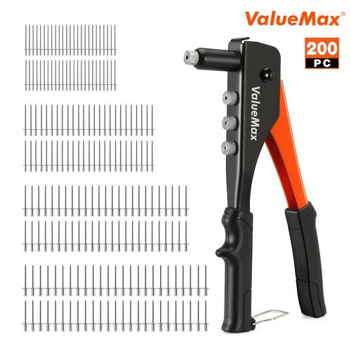4 in 1 hand rivet gun rivet tool kit with 200 rivets 3 32 inch 1 8 inch 5 32 inch inch 4 interchangeable nosepieces suitable for metal