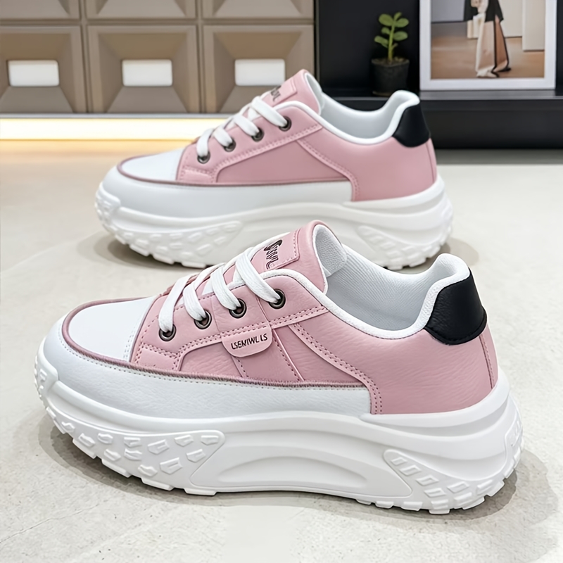 TEMU Sneakers, Vintage Thick-soled Elevated Sports Running Shoes, Women' S Casual Dad Shoes Available In Multiple Colors, Non-slip And Comfortable