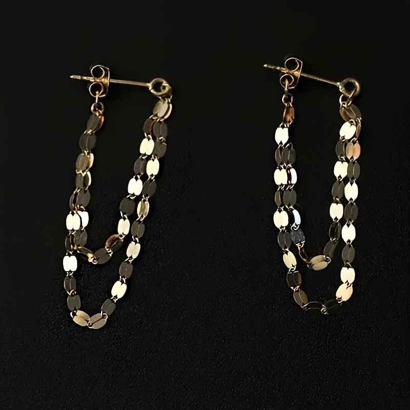 TEMU 1 Pair Women's Unique Temperament Double Chain Tassel Earrings, Elegant And Sexy, Suitable For Daily Gatherings, Parties, Dates, And Holiday