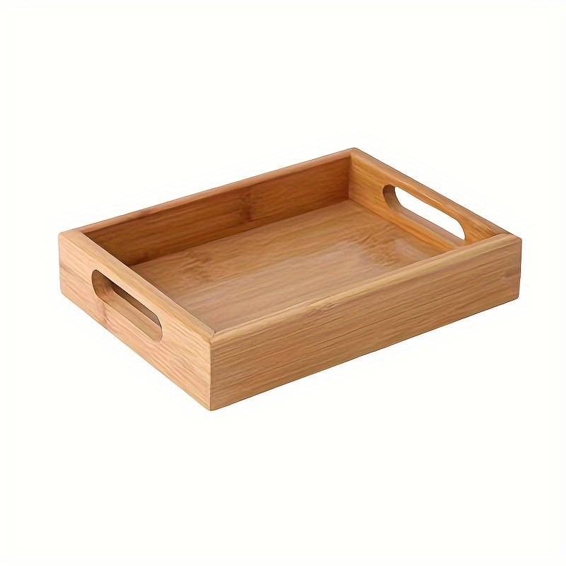 

Elegant Bamboo Serving Tray With Handles - Organizer For Cutlery, Spoons, Teapot & Teacup Storage - Kitchen & Dining Decor