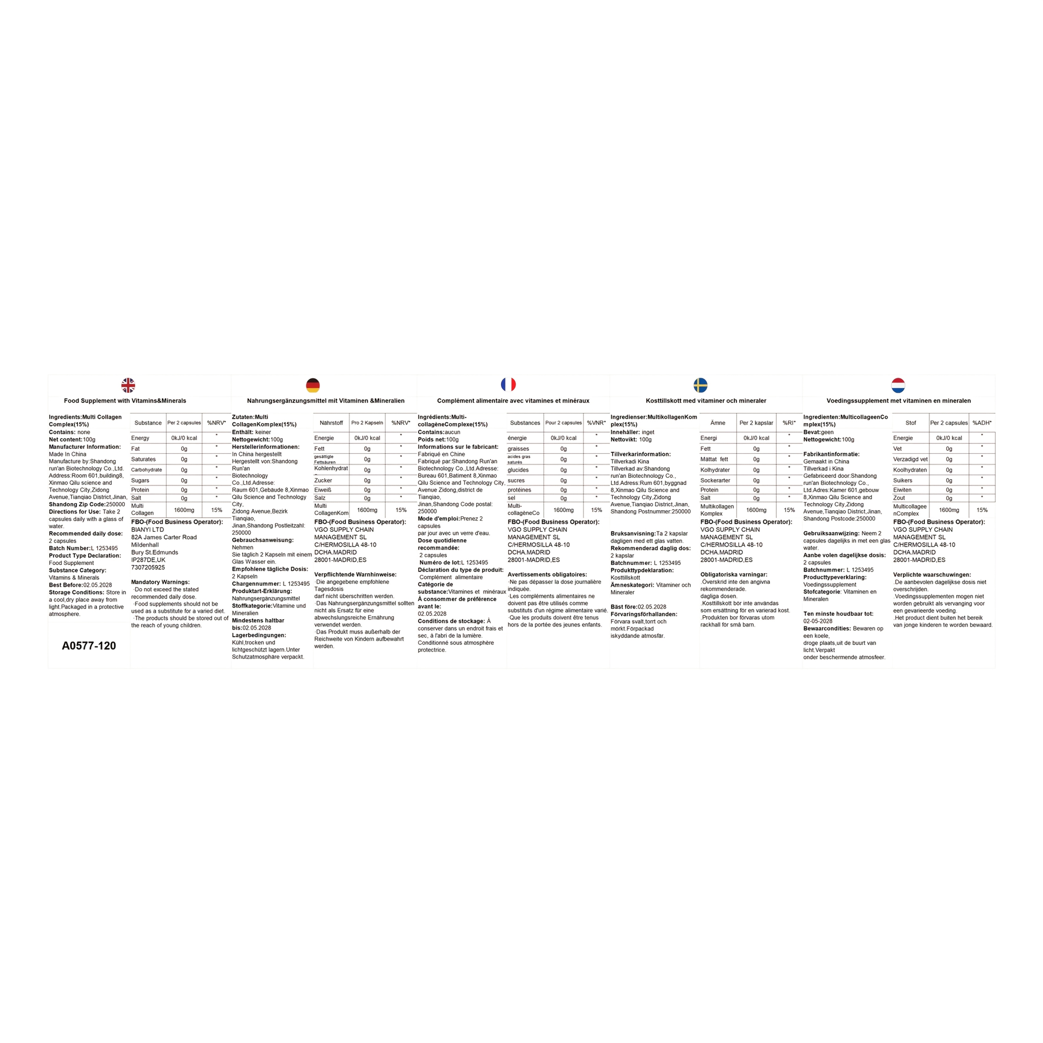 Collagen Complex Capsules, Multi-Collagen Types I, II, III, V, X