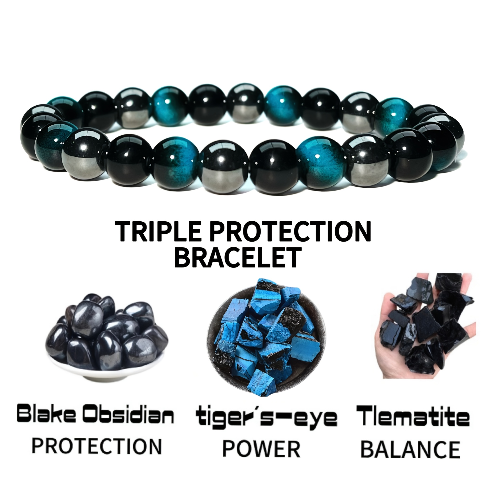 TEMU Bracciale elastico con perline occhio di tigre cielo da - Regalo di Natale e accessorio i , regalo boh矇mien per fidanzato o fidanzata
