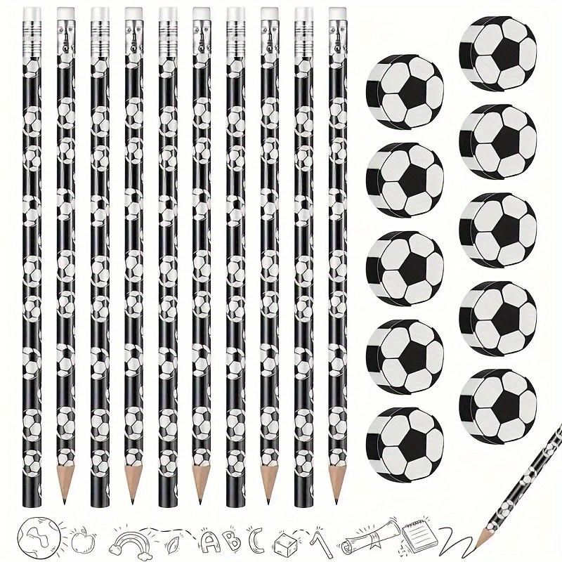 

goal-scoring" 20-pack Football-themed Hb Wooden Pencils - Classic Black & White, Perfect For School Supplies & Goodie Bags, Ideal For Boys & Girls Ages 8-12