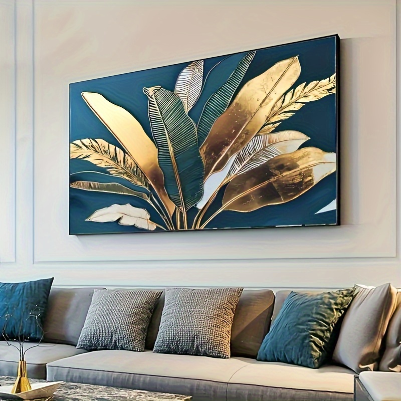 

1pc Gorgeous Canvas Painting, Golden Blue Palm Tropic Leaves Canvas Poster, Ideal Gift For Bedroom Living Room Corridor, Wall Art Decor, Room Decoration, House Decoration, No Frame