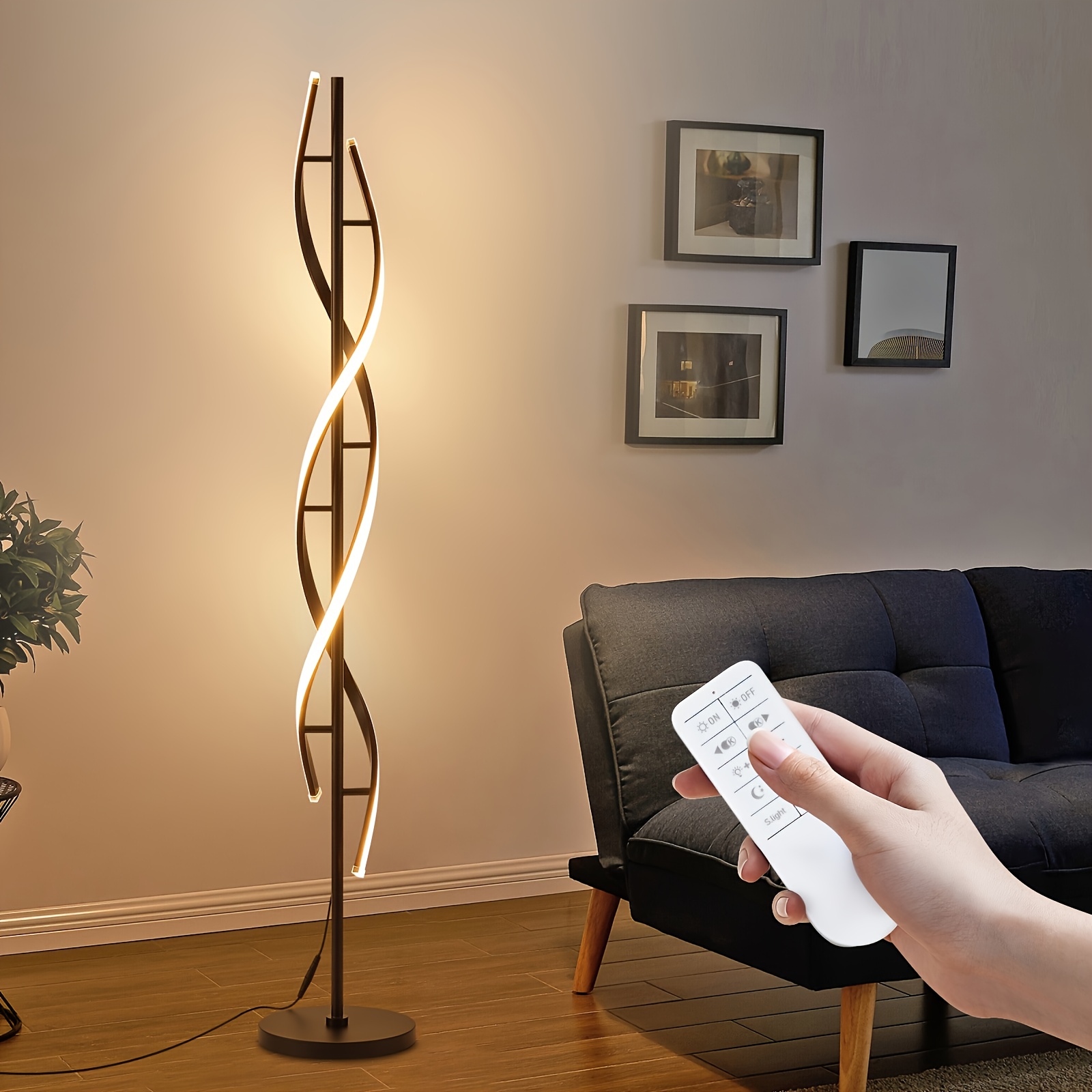 TEMU Lampes de , 60" 3 températures de couleur, lampe de sol spirale, lampe de chevet lumineuse à 360°, lampe de lecture à intensité variable 48W à