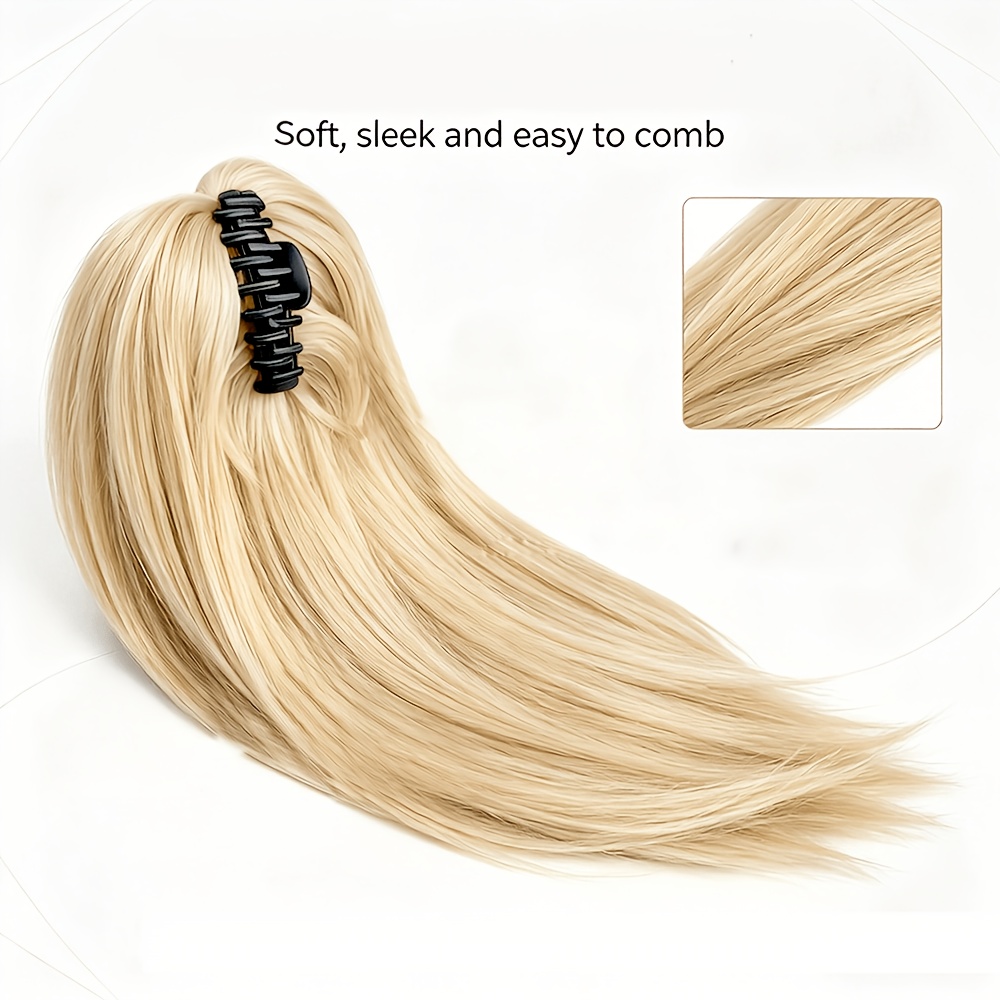 TEMU Champagne-colored Straight Ponytail Clip-in Hair Extension, Claw Clip-on Short Straight Ponytail, Adds Volume And Length, Ponytail, Suitable For