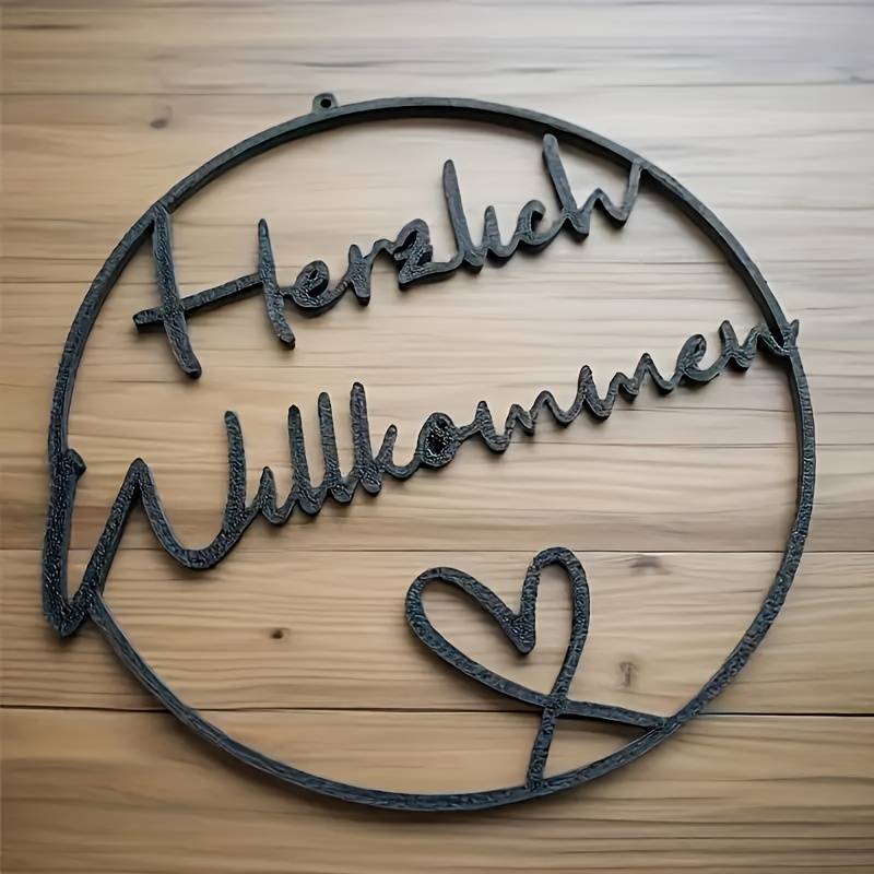 TEMU German Welcome Sign - Artificial Wood Wall Decor With "herzlich Willkommen" & "welcome" Bilingual Greeting, Contemporary Irregular Heart Cutout