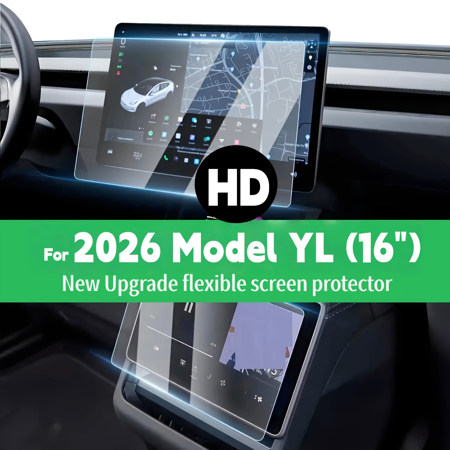 TEMU Set Of 2 Qhd Flexible Screen Protectors For 2026 Model Yl | 40.64cm (16'') Center Touchscreen And 20.32cm (8'') Rear Display, Scratch-resistant,