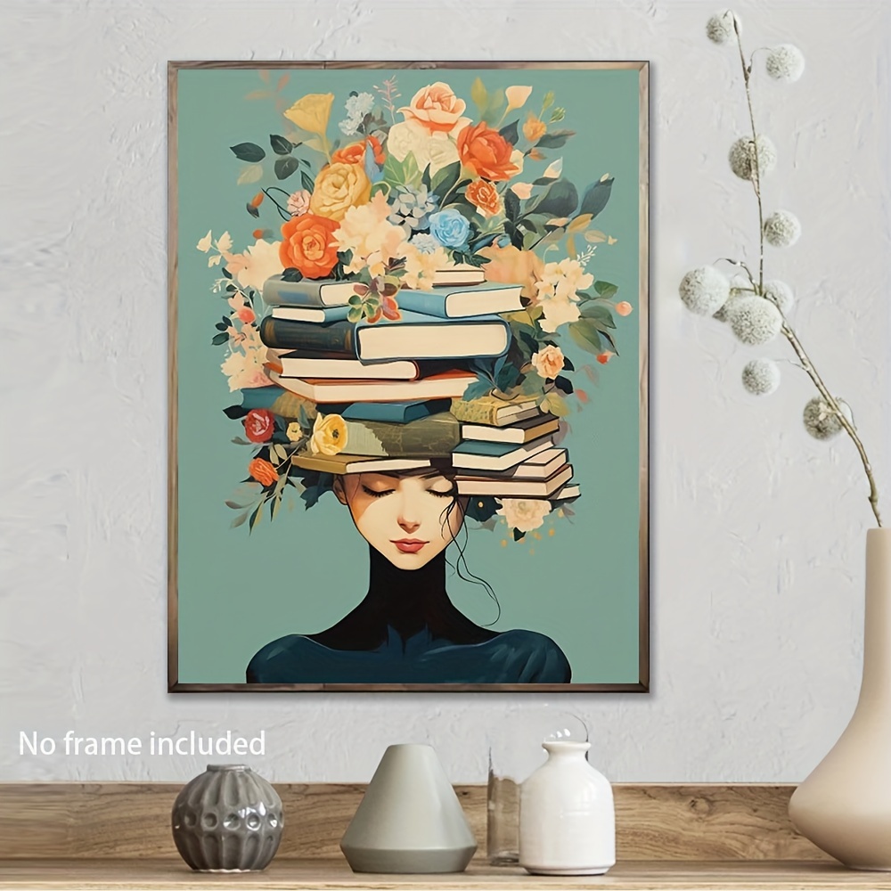 

Chic Girl Reading Book Canvas Art - Inspirational Retro Wall Decor For Living Room, Bedroom, Bathroom & More - Perfect Gift Idea, 12x16 Inches