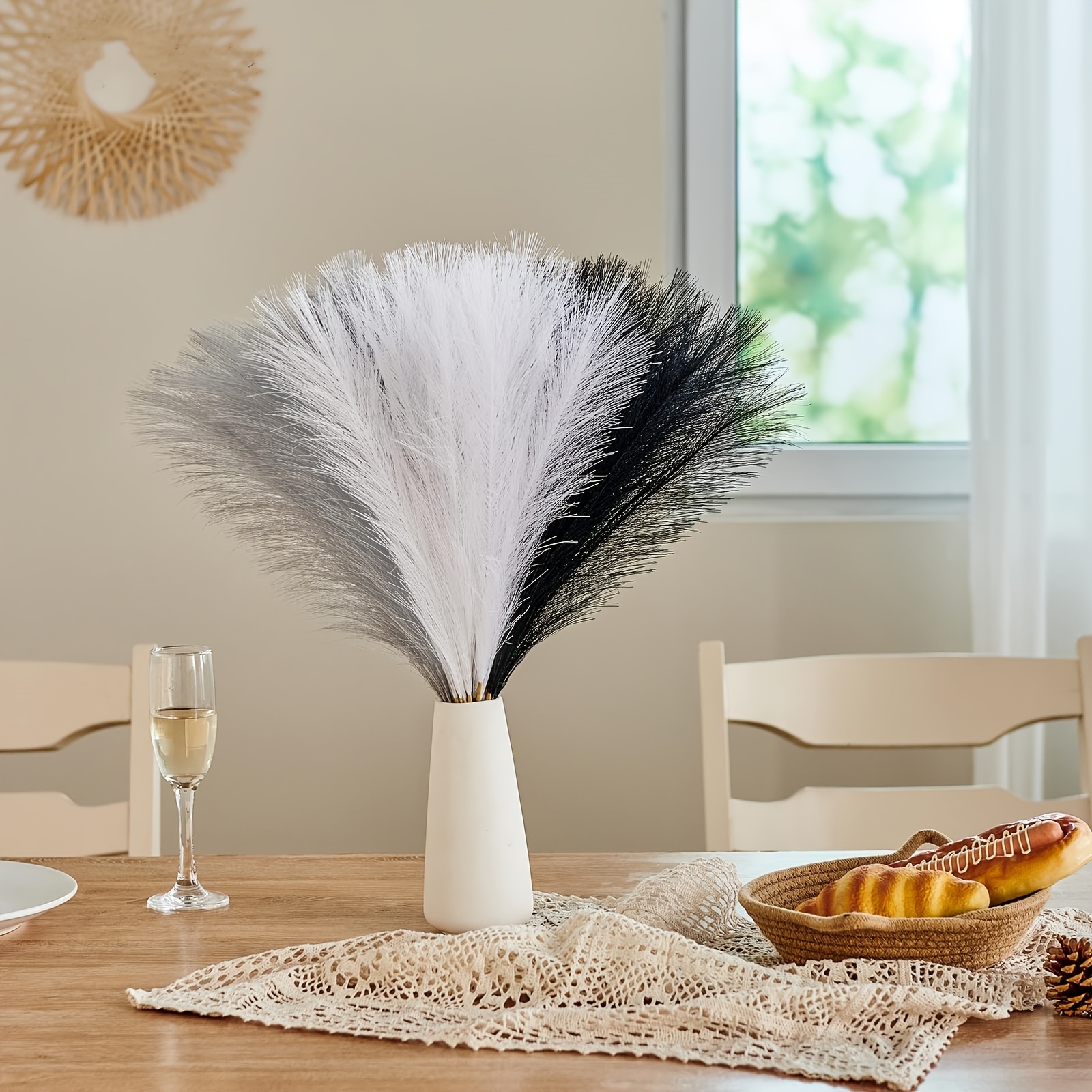 Image of 12pcs Pampas Grass 54cm Artificial Fluffy Faux Pampas Grass Decor For Boho Decor, Living Room, Vase Filling Fluffy Artificial Plants, Wedding Table Vase Decoration