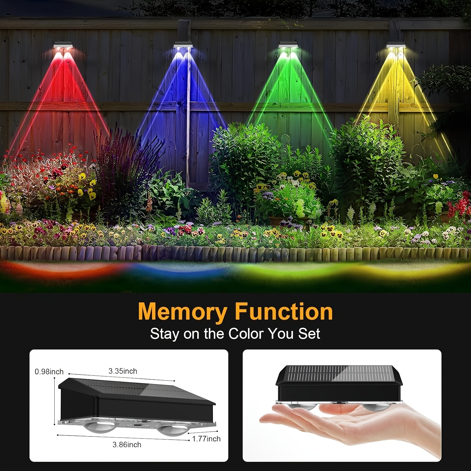 outdoor solar fence lights 4 pack warm   white rgb 7 color solar wall lights solar deck lights for railings walls deck fence porch lights lights street lights patio house and garage Product details 5