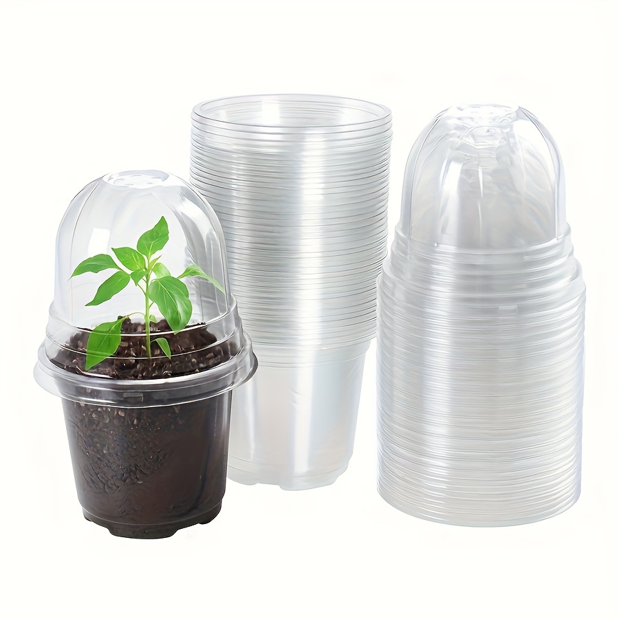 

40pcs 4-inch Clear Plastic Nursery Pots With Humidity Domes, Waterproof Seed Planters With Drain Holes And For Indoor Gardening, Planter Pots