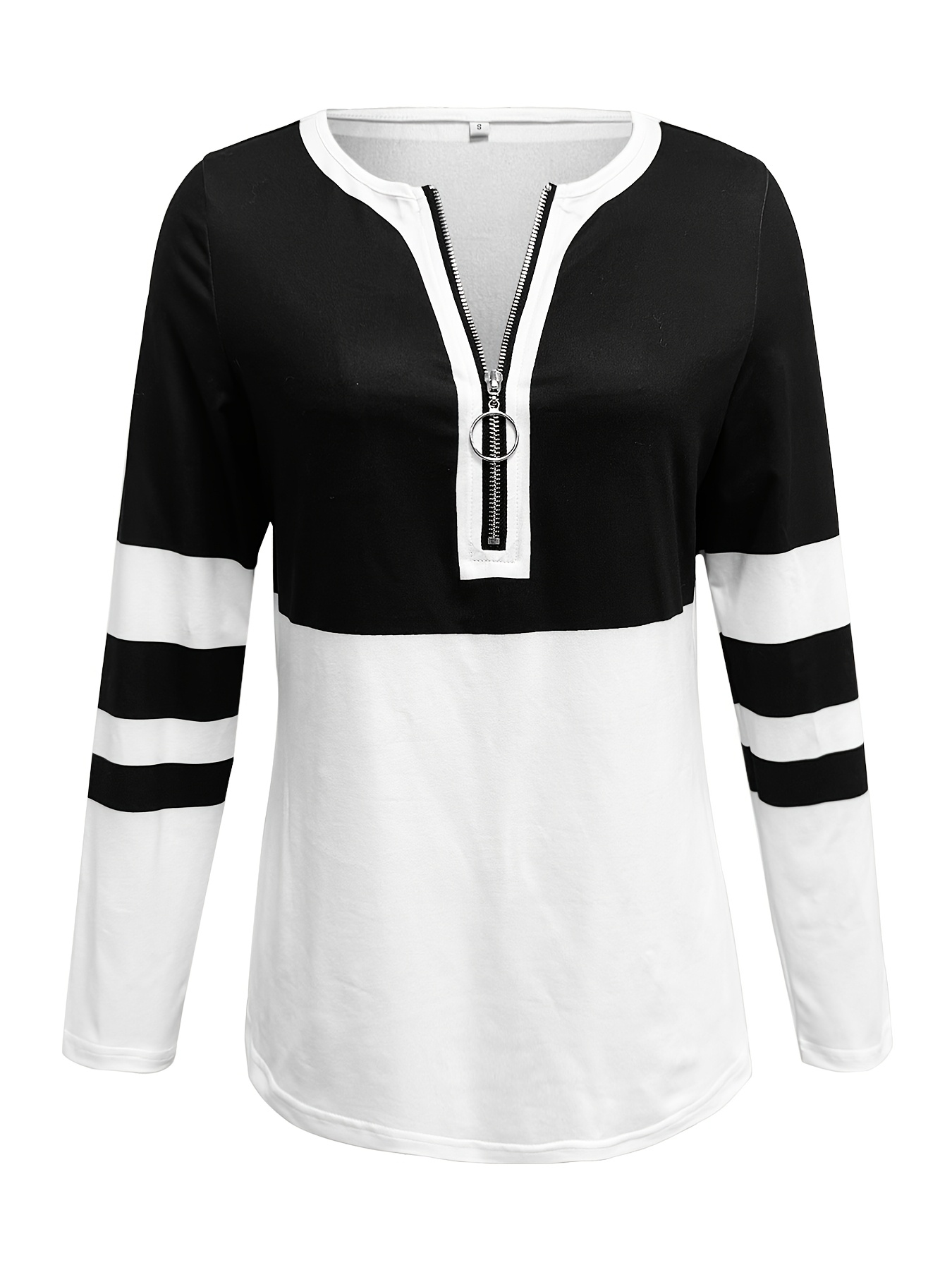 womens   and   block v neck long sleeve t shirt with zipper  l casual yet elegant   spring and fall casual wear   tee zipper   Product details 1