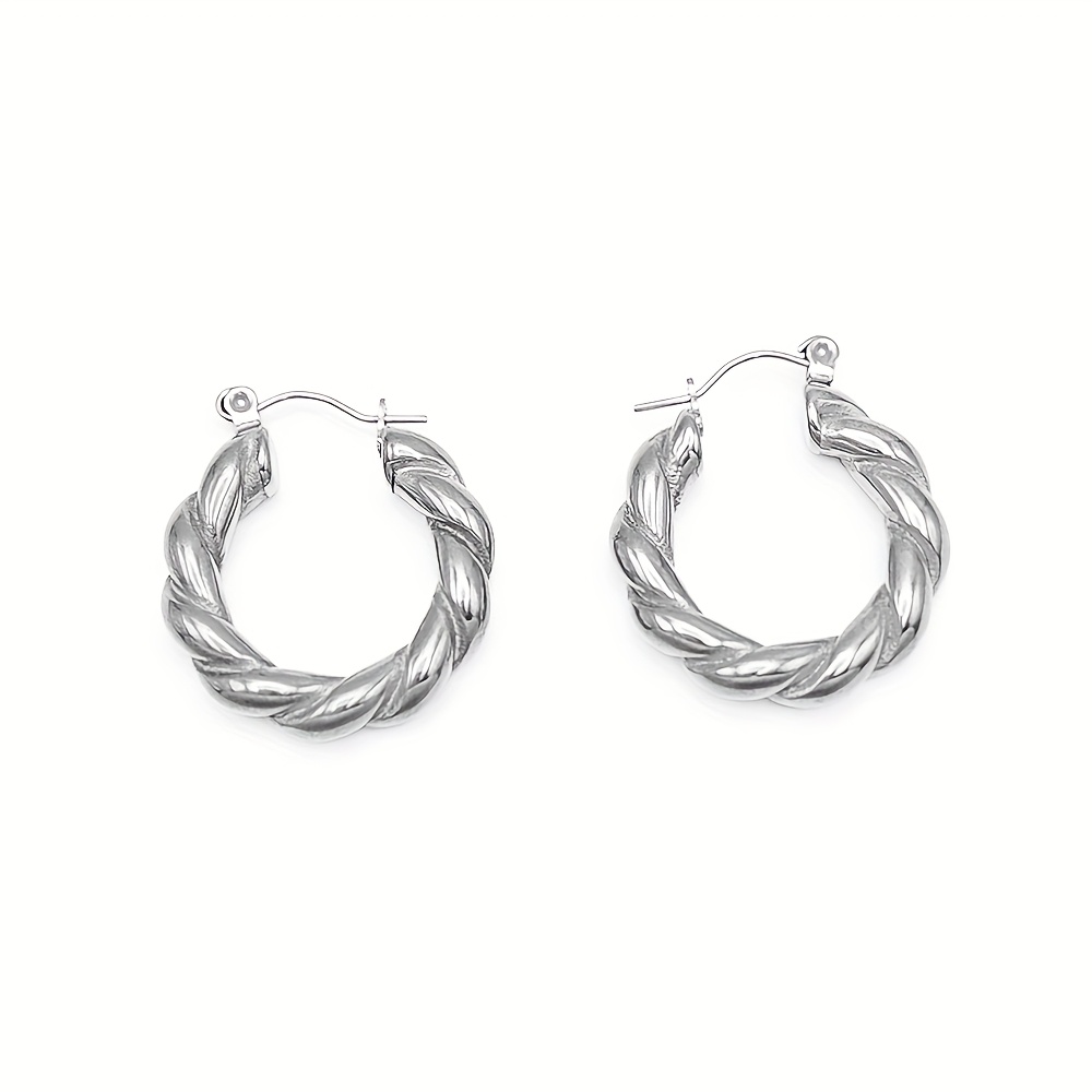 Women's Twisted Design Stainless Steel Hoop Earrings, Elegant