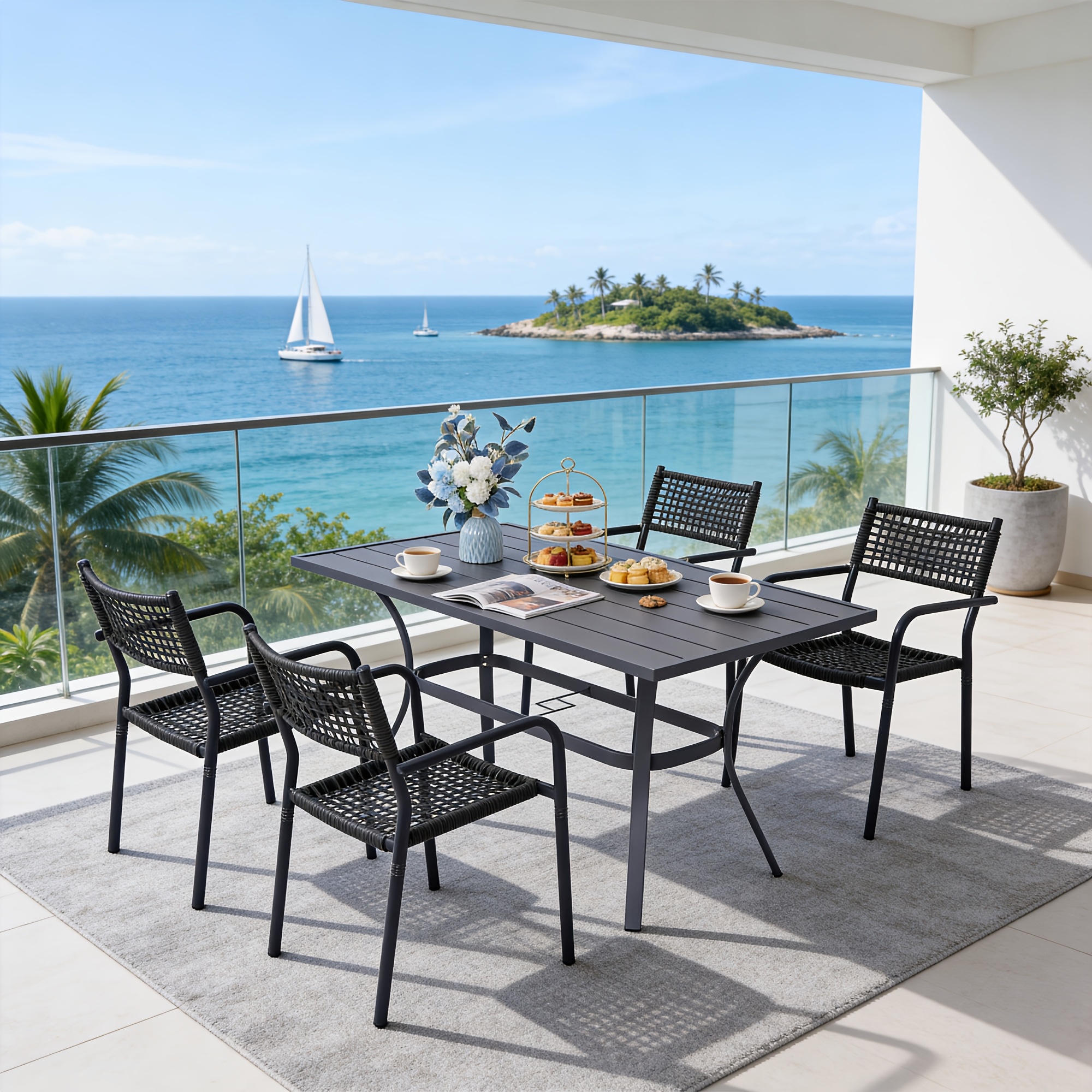 HARAISEDK Patio Dining Chairs Set Of 4/6 Stackable Ergonomic Rattan Armchairs All Weather Powder Coated Metal Frame Garden, Balcony, Poolside White/Gray