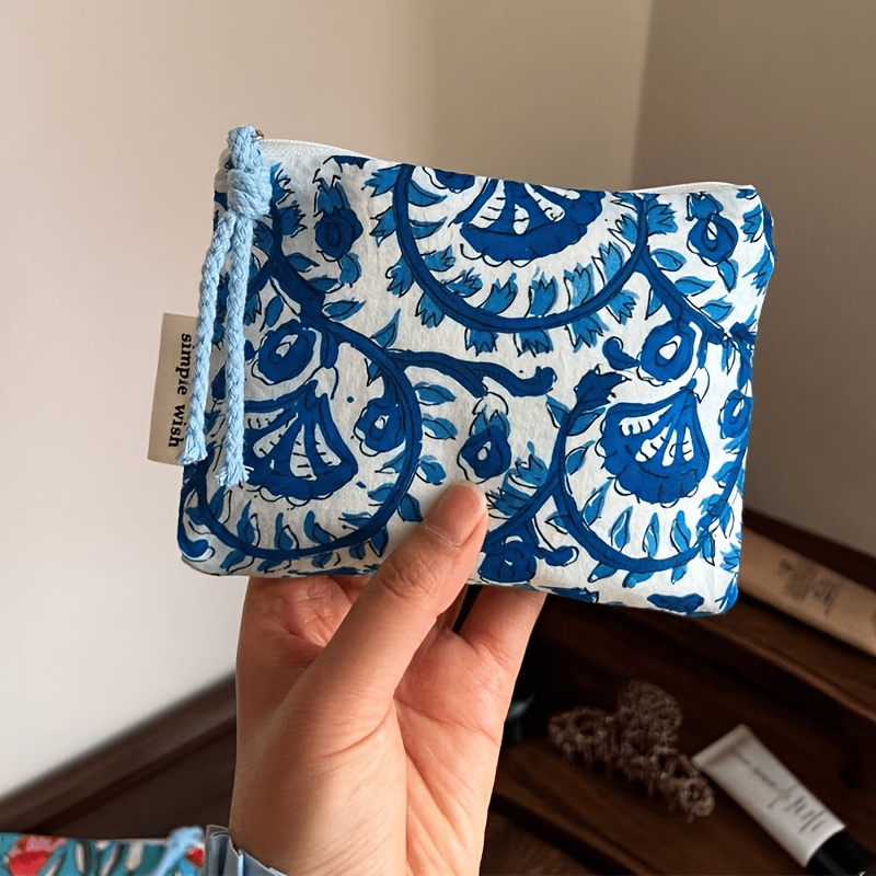 TEMU Ethnic Style Rubbing Floral Storage Bag, Portable Cosmetics Handbag, Headphone Bag, Portable Small Item Bag