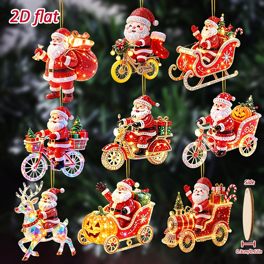 Santa Wooden Hanging Ornaments 9pcs
