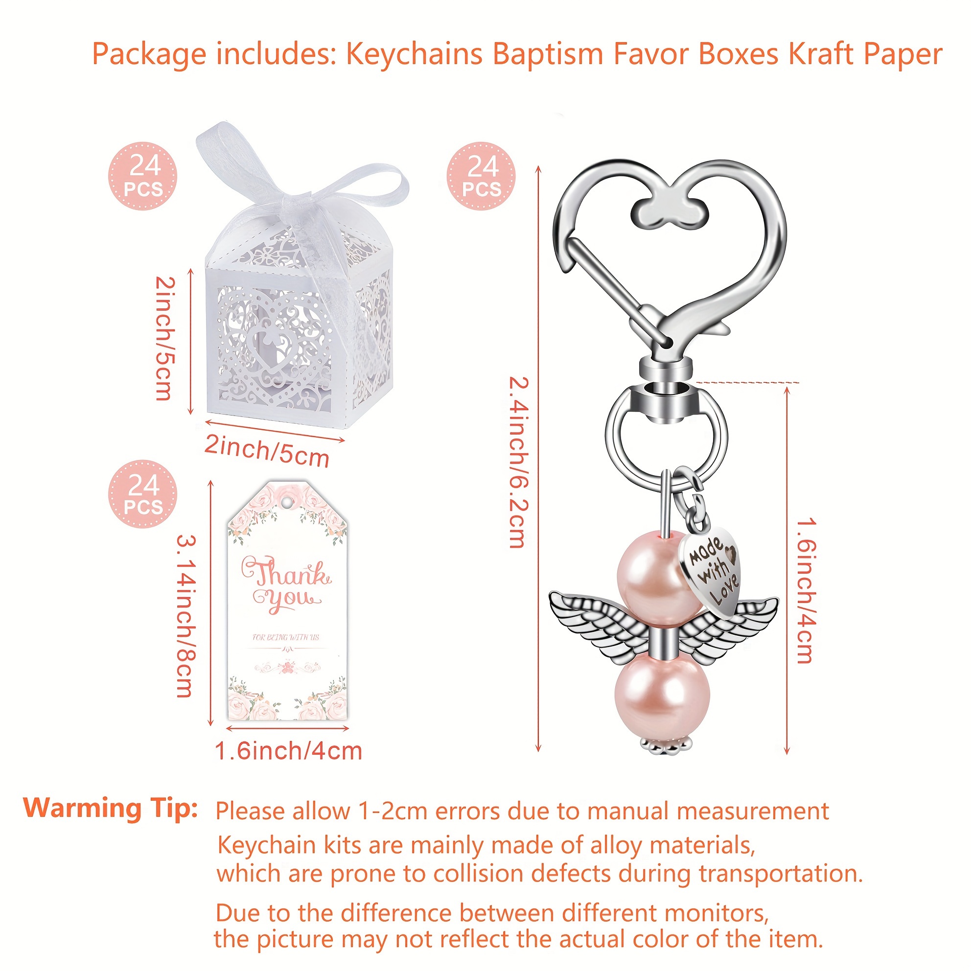 24 Sets/total 72pcs, Baby Shower Party Favor Packs, Ideal For Baby Shower Baptism Party Gift, Bridal Shower Favors, Weddings, Birthdays, And More, Including Keychains, Favor Boxes With Thank You Tags