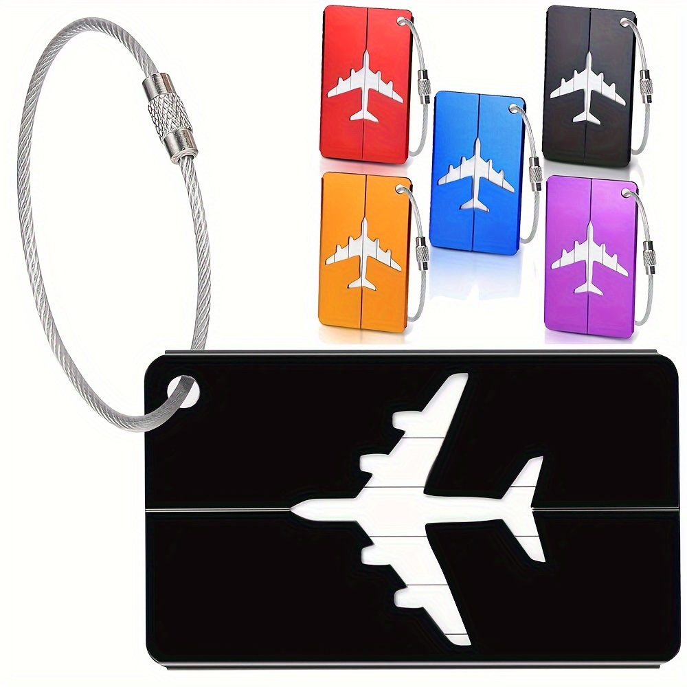 

5pcs Luggage Tags Set, Simple Pattern Tag, Steel Ring Luggage Tag, Airplane Boarding Tag, Travel Identification Tag, Office Business Trip Supplies Accessories