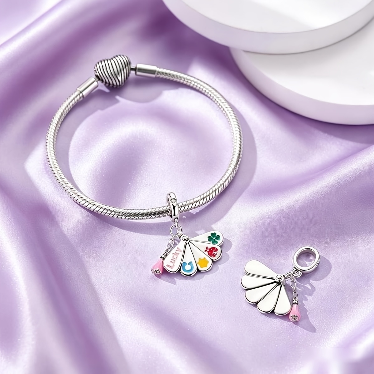 Colorful Lucky Fan Pendant Charm for Women's Bracelets