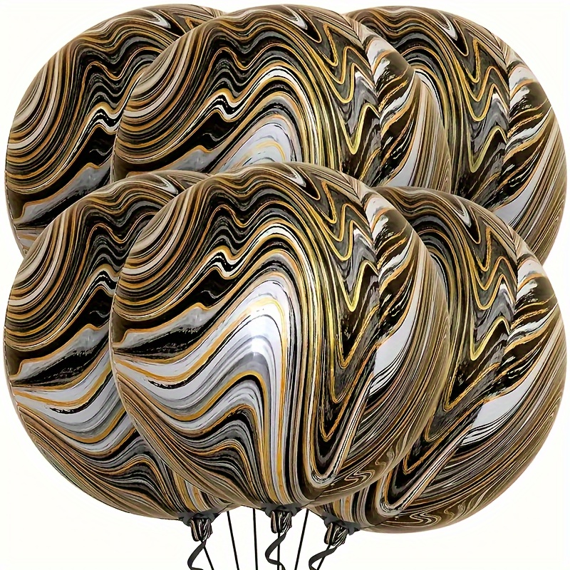 

6pcs, Black And Gold Marble Balloons, Black Agate Balloons Halloween Foil Balloons Marble Foil Balloons For Graduation Decorations 2024, Black Golden Silvery Balloons, Party Decorations