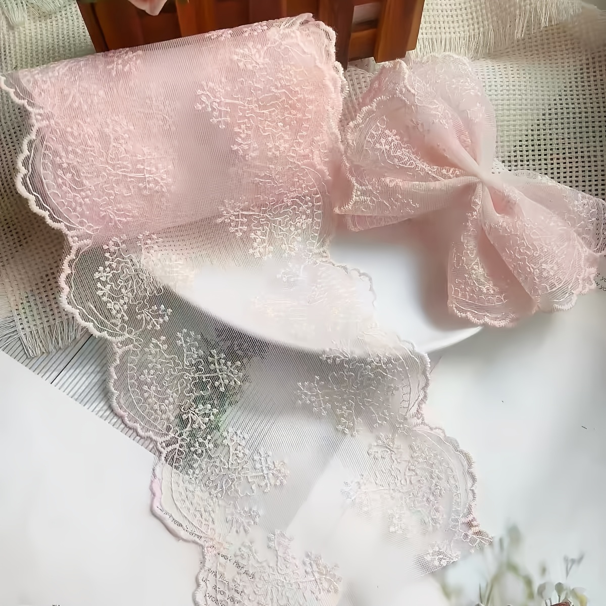 TEMU 2 de Bordure en Dentelle de Brodée Florale de 15 cm de Large, Ruban en Tulle Transparent pour Accessoires de Cheveux DIY, Vêtements & Couture