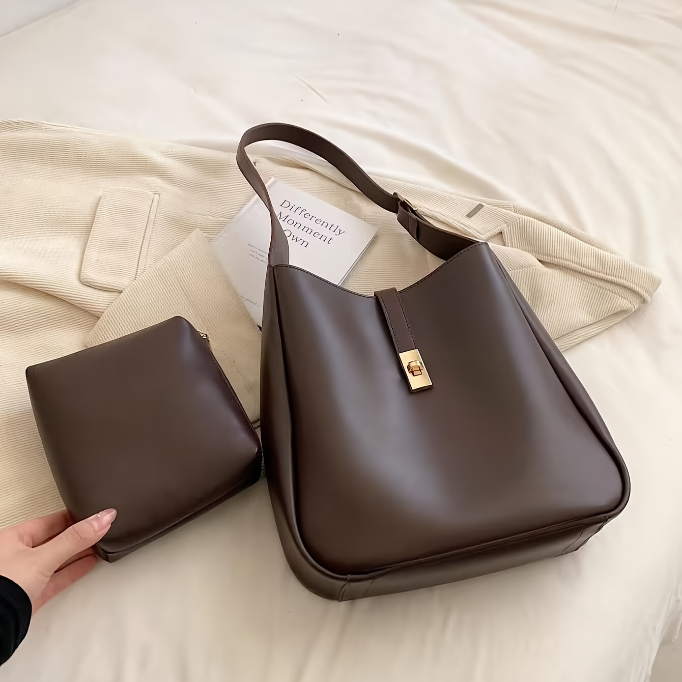 TEMU Elegant Pu Leather Shoulder Bag For Women, Fashionable Classic Daily Use Commuter Handbag For Women