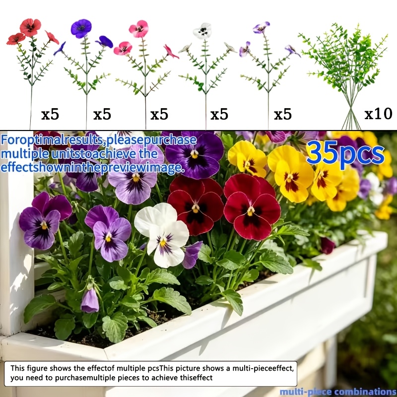 TEMU 35 pezzi Violacciocche Artificiali da Esterno, Aiuole Artificiali Realistiche Multicolore, Piante da Giardino Resistenti ai UV, Adatte per Cesti