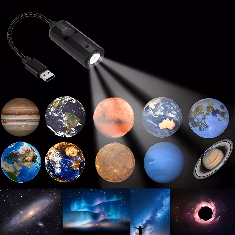 1pc projector lamp with 6 10 planets and nebula slides usb powered 360 rotating led night light projects earth mars jupiter solar system moon creative bedroom ambient light birthday gift decor Product details 10