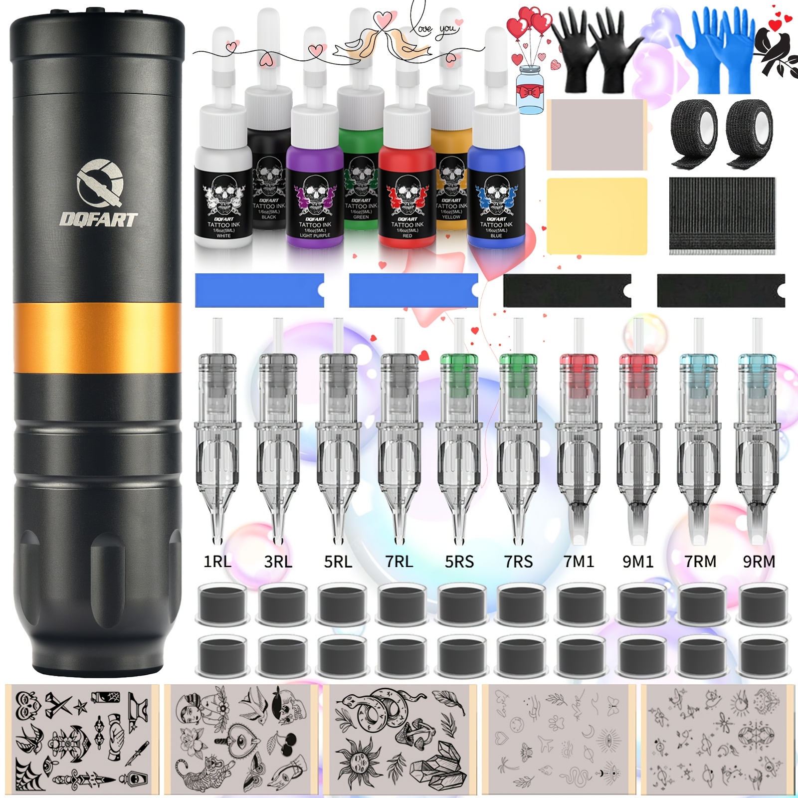 Image of Dqfart, Complete Tattoo Kit, Tattoo Pen Kit, -one Wireless Tattoo Machine, Includes 10 Tattoo Needles And Of Ink. Suitable For Tattoo Beginners And Tattoo , It Makes For .