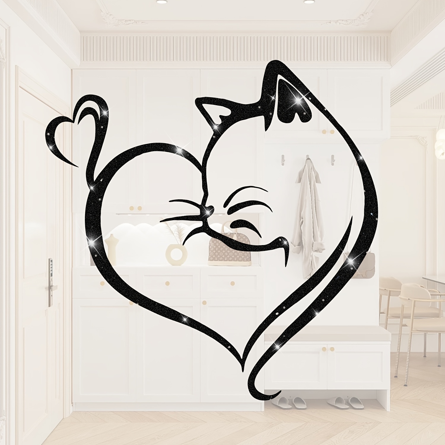 

Glittering Cat Heart-shaped Rhinestone Decal, Self-adhesive Pvc Sticker, Shimmery Wall Art For Cat Lovers, Valentine's Day, Thanksgiving, Christmas Decor