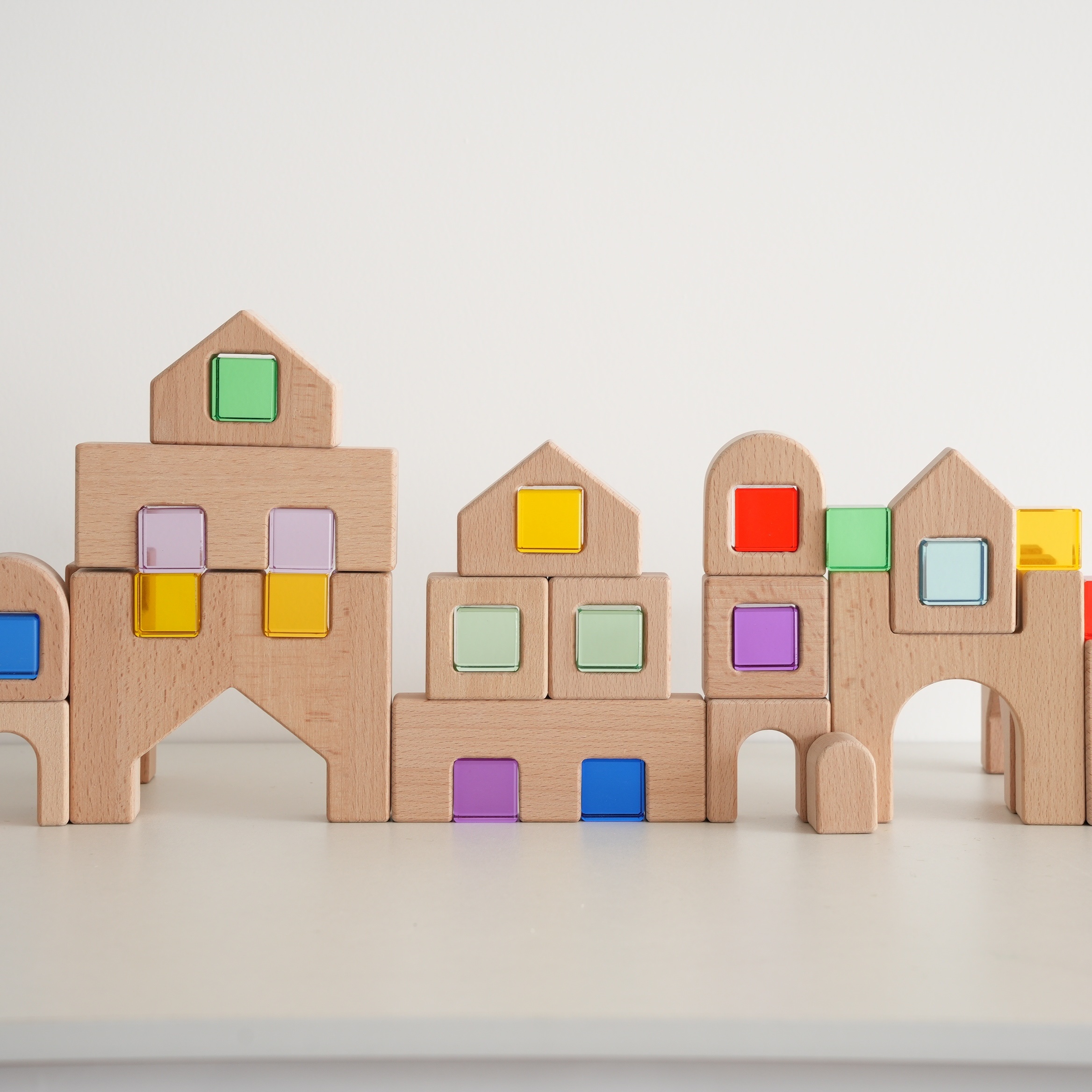 Transparent Hardwood Building Blocks Wooden Castle Colorful